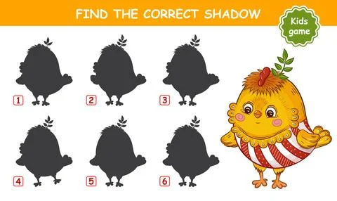 Cute chick rooster Easter holiday bird find correct shadow shape children game 스톡 일러스트
