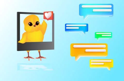 Cute chick using mobile app happy easter spring holiday celebration social media Stock Illustration