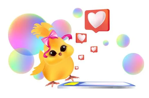 Cute chick using mobile app happy easter spring holiday celebration social media Illustrazione stock