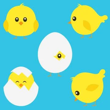 Cute Chick Vector Illustration Set on Blue Stock Illustration