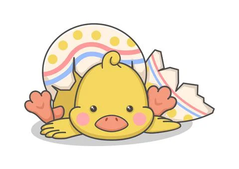 Cute Chicken Chick In Easter Egg Stock Illustration