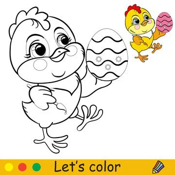 Cute chicken with easter egg coloring with colorful template vector Stock Illustration