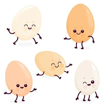 Cute chicken eggs characters in various shapes and colors. Stock Illustration