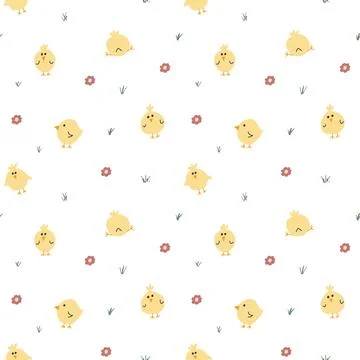 Cute chicken Seamless Pattern, Cartoon Doodle chickens Background vector Il.. Stock Illustration