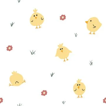 Cute chicken Seamless Pattern, Cartoon Doodle chickens Background vector Il.. イラスト素材