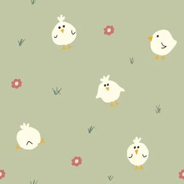 Cute chicken Seamless Pattern, Cartoon Doodle chickens Background vector Il.. Illustrazione stock