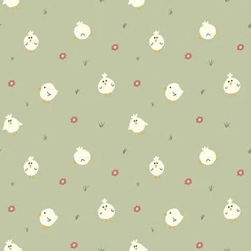 Cute chicken Seamless Pattern, Cartoon Doodle chickens Background vector Il.. Illustrazione stock