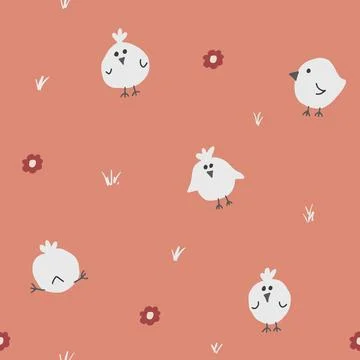 Cute chicken Seamless Pattern, Cartoon Doodle chickens Background vector Il.. Illustrazione stock