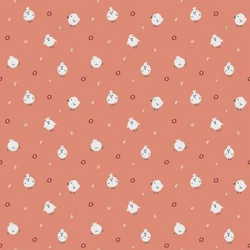 Cute chicken Seamless Pattern, Cartoon Doodle chickens Background vector Il.. Illustrazione stock