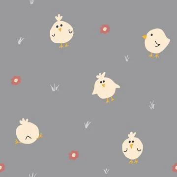 Cute chicken Seamless Pattern, Cartoon Doodle chickens Background vector Il.. Illustrazione stock