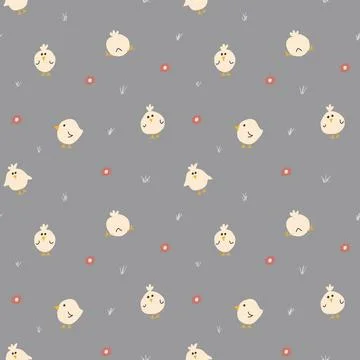 Cute chicken Seamless Pattern, Cartoon Doodle chickens Background vector Il.. Illustrazione stock