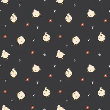 Cute chicken Seamless Pattern, Cartoon Doodle chickens Background vector Il.. Stock Illustration