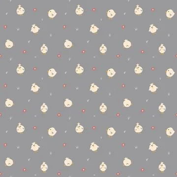 Cute chicken Seamless Pattern, Cartoon Doodle chickens Background vector Il.. Illustrazione stock