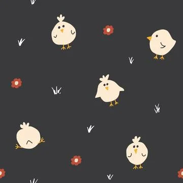 Cute chicken Seamless Pattern, Cartoon Doodle chickens Background vector Il.. 스톡 일러스트