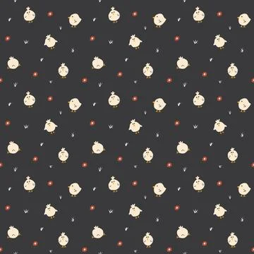 Cute chicken Seamless Pattern, Cartoon Doodle chickens Background vector Il.. Stock Illustration