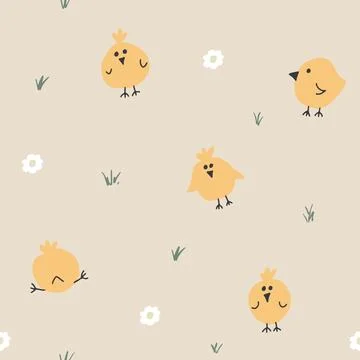 Cute chicken Seamless Pattern, Cartoon Doodle chickens Background vector Il.. 스톡 일러스트