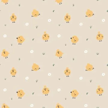 Cute chicken Seamless Pattern, Cartoon Doodle chickens Background vector Il.. Illustrazione stock