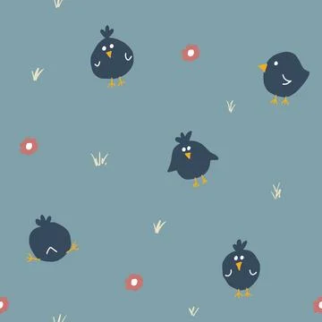 Cute chicken Seamless Pattern, Cartoon Doodle chickens Background vector Il.. Stock Illustration