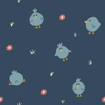Cute chicken Seamless Pattern, Cartoon Doodle chickens Background vector Il.. イラスト素材