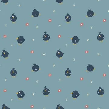 Cute chicken Seamless Pattern, Cartoon Doodle chickens Background vector Il.. Stock Illustration
