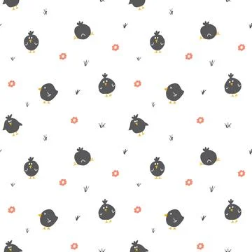 Cute chicken Seamless Pattern, Cartoon Doodle chickens Background vector Il.. イラスト素材