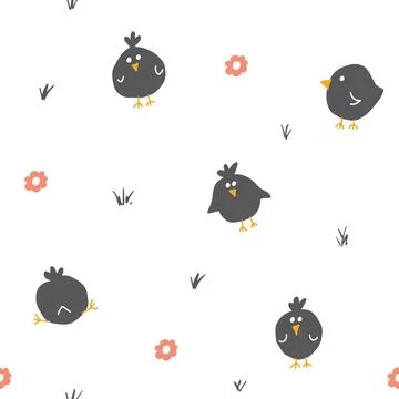 Cute chicken Seamless Pattern, Cartoon Doodle chickens Background vector Il.. Illustrazione stock