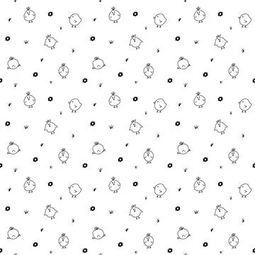 Cute chicken Seamless Pattern, Cartoon Doodle chickens Background vector Il.. Illustrazione stock