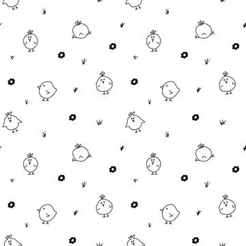 Cute chicken Seamless Pattern, Cartoon Doodle chickens Background vector Il.. Illustrazione stock