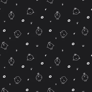 Cute chicken Seamless Pattern, Cartoon Doodle chickens Background vector Il.. イラスト素材