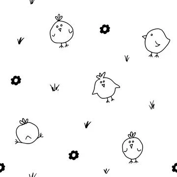 Cute chicken Seamless Pattern, Cartoon Doodle chickens Background vector Il.. Stock Illustration