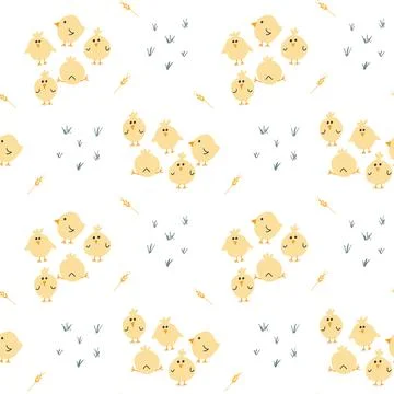 Cute chicken Seamless Pattern, Cartoon Doodle chickens Background vector Il.. 스톡 일러스트