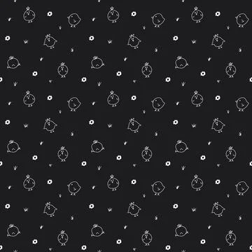 Cute chicken Seamless Pattern, Cartoon Doodle chickens Background vector Il.. Stock Illustration