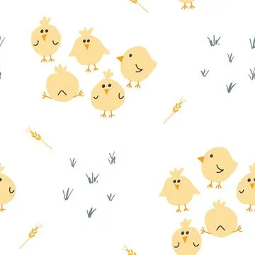 Cute chicken Seamless Pattern, Cartoon Doodle chickens Background vector Il.. イラスト素材