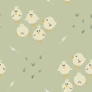 Cute chicken Seamless Pattern, Cartoon Doodle chickens Background vector Il.. 스톡 일러스트