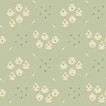 Cute chicken Seamless Pattern, Cartoon Doodle chickens Background vector Il.. 스톡 일러스트