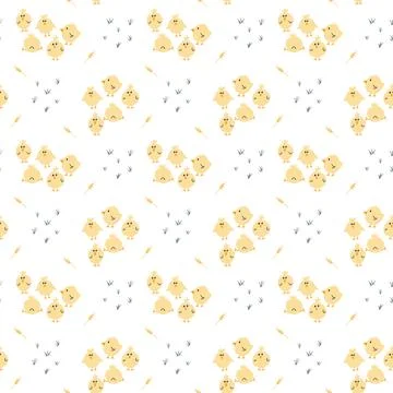 Cute chicken Seamless Pattern, Cartoon Doodle chickens Background vector Il.. Illustrazione stock