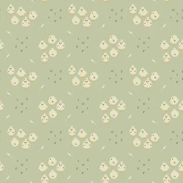 Cute chicken Seamless Pattern, Cartoon Doodle chickens Background vector Il.. Stock Illustration