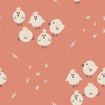 Cute chicken Seamless Pattern, Cartoon Doodle chickens Background vector Il.. Illustrazione stock