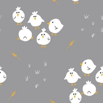 Cute chicken Seamless Pattern, Cartoon Doodle chickens Background vector Il.. Stock Illustration