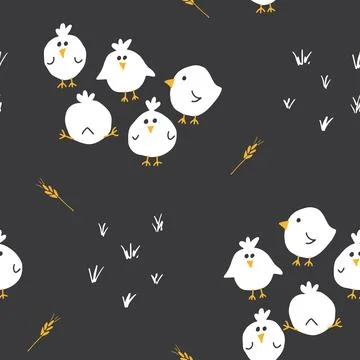 Cute chicken Seamless Pattern, Cartoon Doodle chickens Background vector Il.. 스톡 일러스트