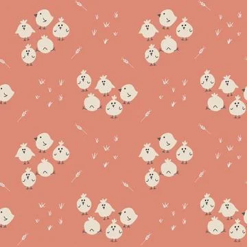 Cute chicken Seamless Pattern, Cartoon Doodle chickens Background vector Il.. Illustrazione stock