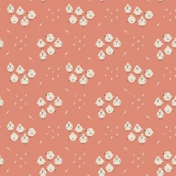 Cute chicken Seamless Pattern, Cartoon Doodle chickens Background vector Il.. Illustrazione stock