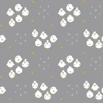 Cute chicken Seamless Pattern, Cartoon Doodle chickens Background vector Il.. Stock Illustration