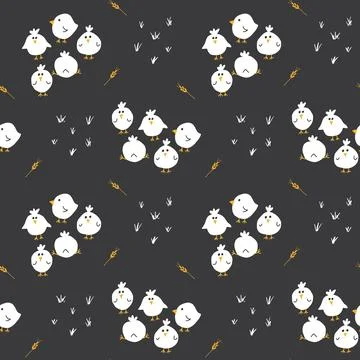 Cute chicken Seamless Pattern, Cartoon Doodle chickens Background vector Il.. イラスト素材