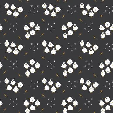 Cute chicken Seamless Pattern, Cartoon Doodle chickens Background vector Il.. Illustrazione stock
