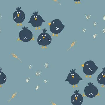 Cute chicken Seamless Pattern, Cartoon Doodle chickens Background vector Il.. Stock Illustration
