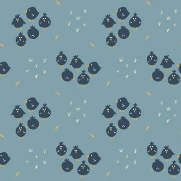 Cute chicken Seamless Pattern, Cartoon Doodle chickens Background vector Il.. Stock Illustration
