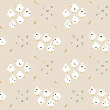 Cute chicken Seamless Pattern, Cartoon Doodle chickens Background vector Il.. イラスト素材
