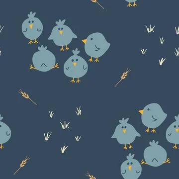 Cute chicken Seamless Pattern, Cartoon Doodle chickens Background vector Il.. Illustrazione stock