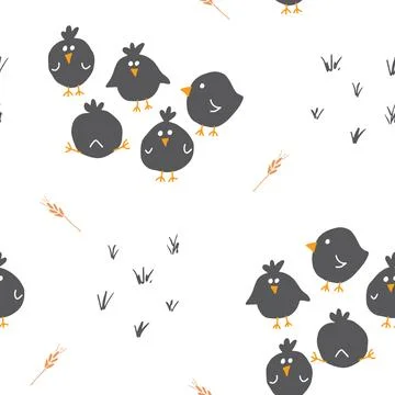 Cute chicken Seamless Pattern, Cartoon Doodle chickens Background vector Il.. 스톡 일러스트